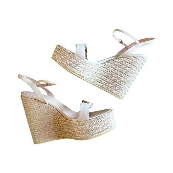GUCCI Lifford GG Marmont White Leather Espadrille Wedge Sandal EU 41 US 11 Aitan - Picture 5 of 7